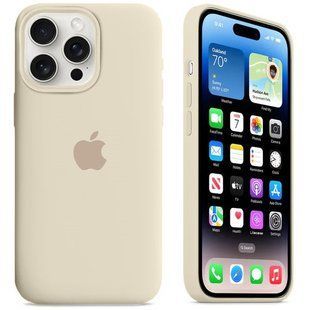 Силіконовий чохол для iPhone 14 Pro з закритим низом Silicone Case бежевий Antique White 11 (бампер) id_17846 фото