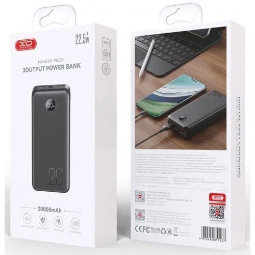 Павербанк XO PR239 20000 mAh PD 20W + QC 22.5W чорний 2769240363 фото